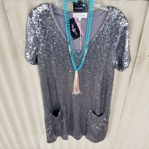 Sequin pocket tshirt dress